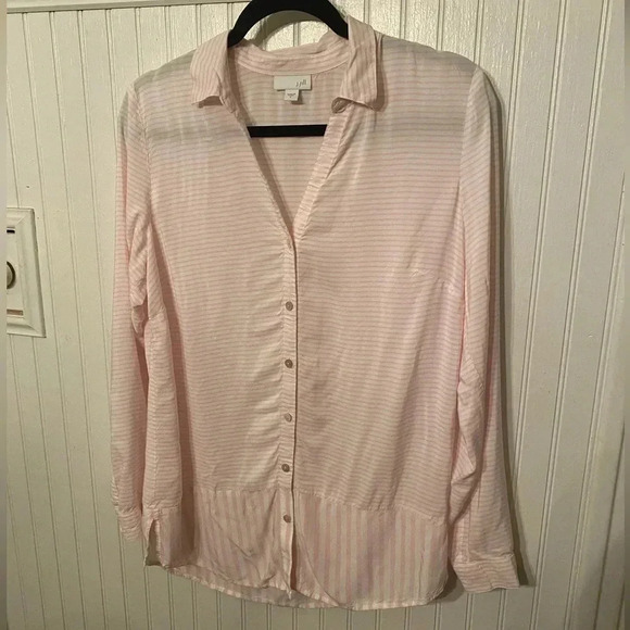 J. Jill pink and white button up casual blouse - Picture 1 of 7